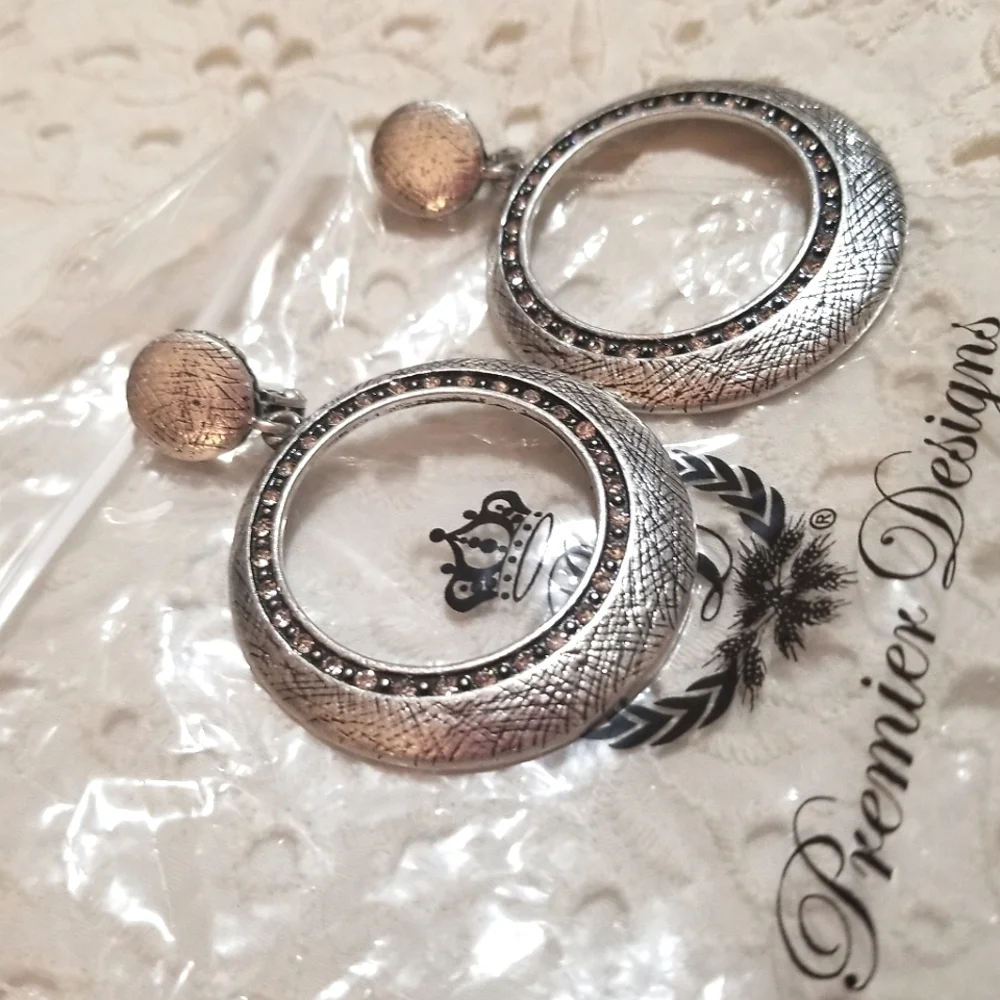 NEW Premier Designs Clip on Crystal Hoop Earrings